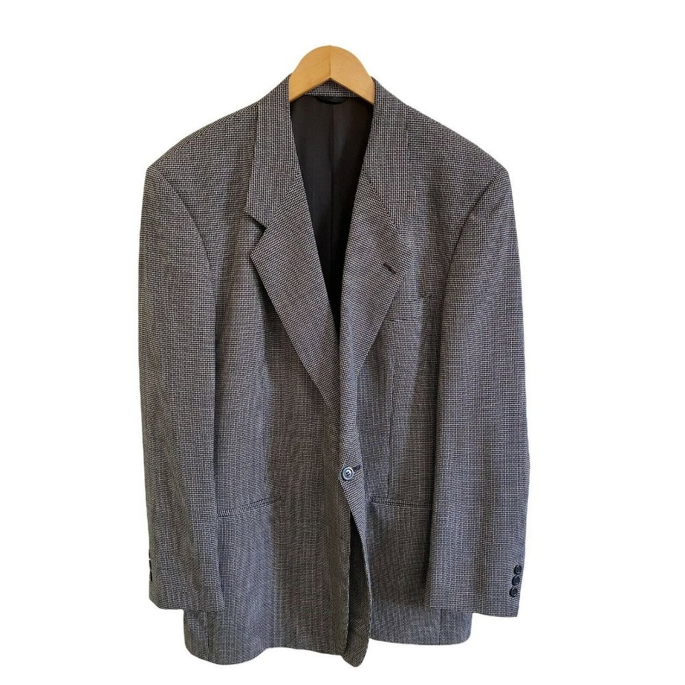 Riserva Dillards Mens Blazer Jacket 46L Gray Black Houndstooth Tweed Lined